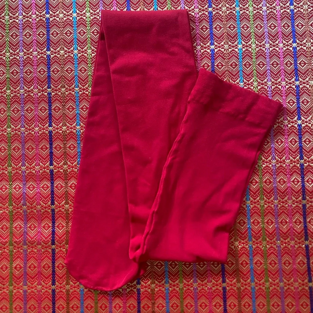 vintage hot cherry red opaque tights S M never worn deadstock no box